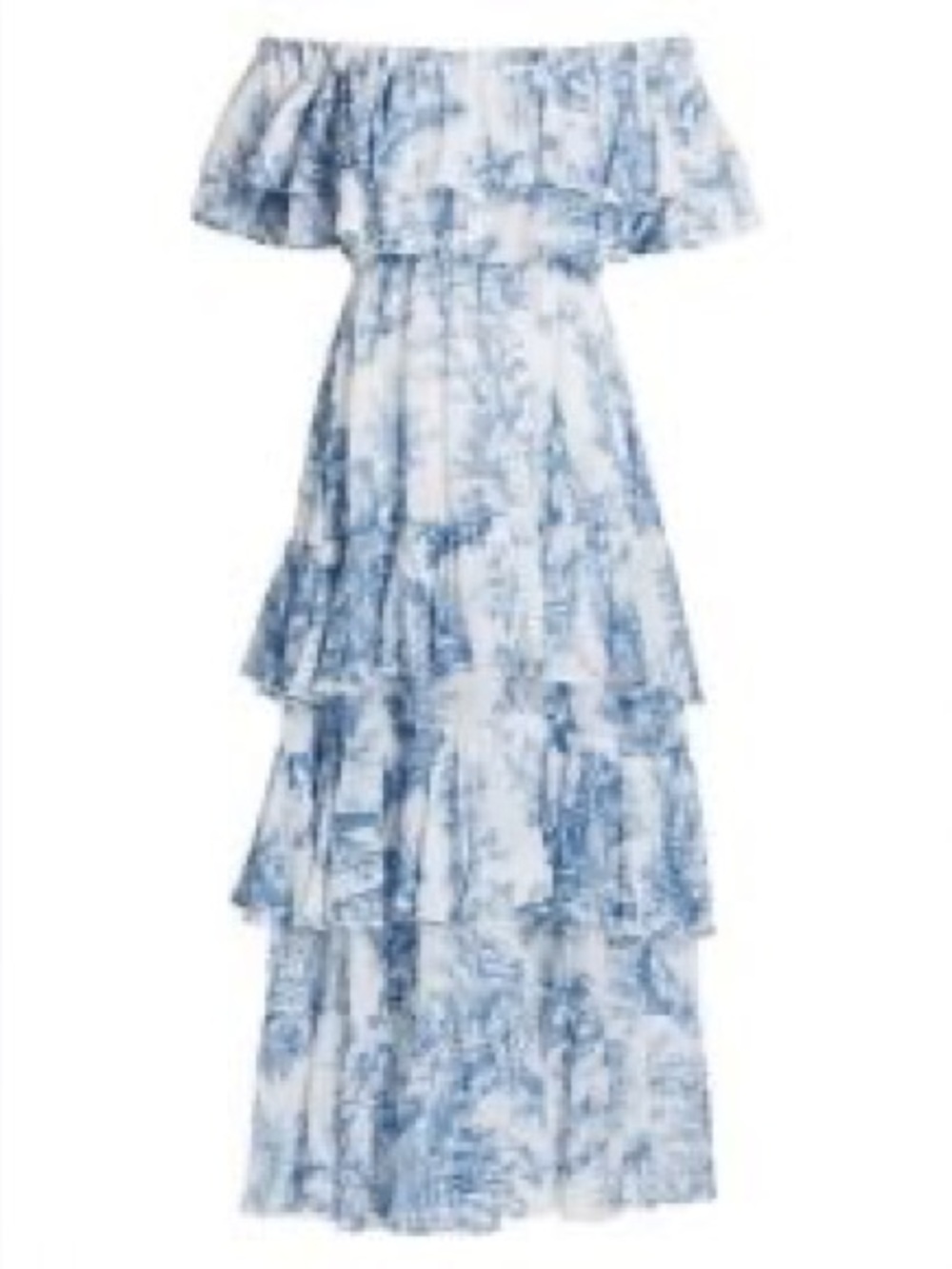 Rhode Ash French Blue Toile Ruffle Off-Shoulder Maxi Dress XS